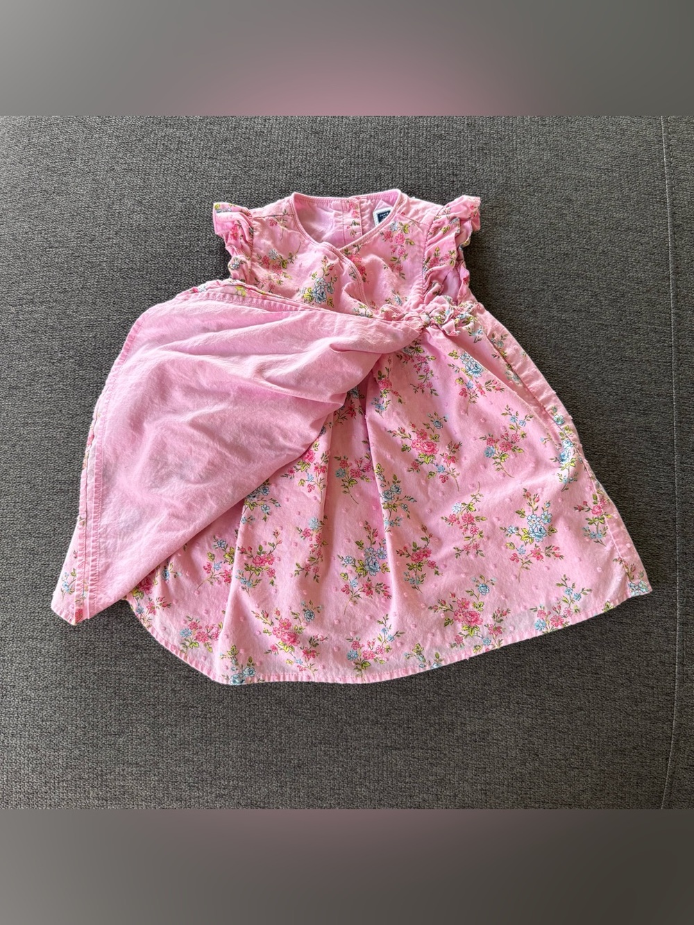 Janie and Jack Pink Floral Wrap Dress with Bow Cottagecore Baby Girl 12-18M - Picture 5 of 9
